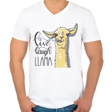 PRINTFASHION Élj, nevess, LLAMA - Férfi V-nyakú póló - Fehér férfi póló