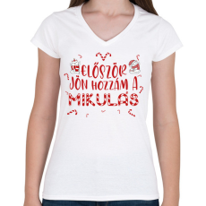 PRINTFASHION Először jön hozzám a Mákulás - Női V-nyakú póló - Fehér