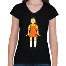 PRINTFASHION Első játék - Squid Game - Női V-nyakú póló - Fekete