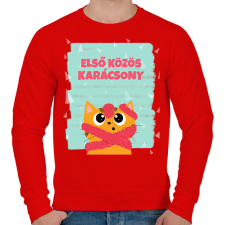 PRINTFASHION Első közös karácsony - Férfi pulóver - Piros férfi pulóver, kardigán