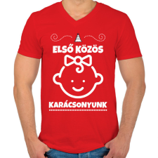 PRINTFASHION Első közös karácsonyunk 2 - Férfi V-nyakú póló - Piros férfi póló