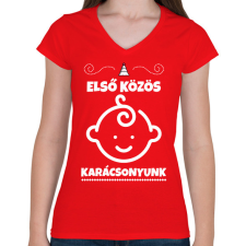 PRINTFASHION Első közös karácsonyunk - Női V-nyakú póló - Piros női póló