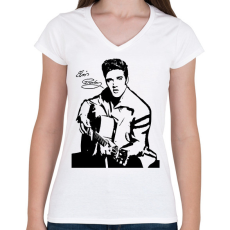 PRINTFASHION Elvis Presley - Női V-nyakú póló - Fehér
