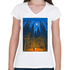 PRINTFASHION Ember és természet - Női V-nyakú póló - Fehér