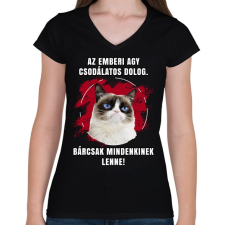 PRINTFASHION Emberi agy - Női V-nyakú póló - Fekete női póló
