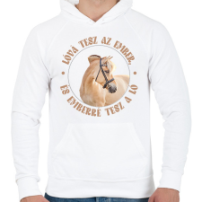 PRINTFASHION Emberré tesz a ló - Férfi kapucnis pulóver - Fehér férfi pulóver, kardigán