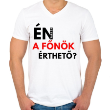 PRINTFASHION ÉN VAGYOK A FŐNÖK ÉRTHETŐ - Férfi V-nyakú póló - Fehér férfi póló
