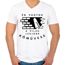 PRINTFASHION Én vagyok a világ legjobb kőművese - Fekete - Férfi V-nyakú póló - Fehér