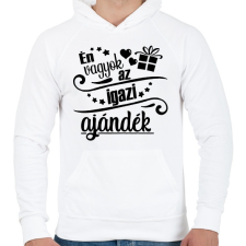 PRINTFASHION Én vagyok az igazi ajándék - Férfi kapucnis pulóver - Fehér férfi pulóver, kardigán