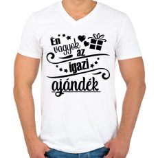 PRINTFASHION Én vagyok az igazi ajándék - Férfi V-nyakú póló - Fehér