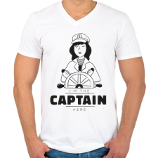 PRINTFASHION Én vagyok itt a kapitány - Férfi V-nyakú póló - Fehér férfi póló