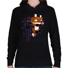 PRINTFASHION Enderman rókával - Női kapucnis pulóver - Fekete női pulóver, kardigán