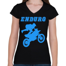 PRINTFASHION Enduro  - Női V-nyakú póló - Fekete