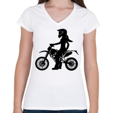 PRINTFASHION enduroscsaj - Női V-nyakú póló - Fehér