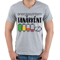 PRINTFASHION Energiaszintem Tanárként - Férfi V-nyakú póló - Sport szürke