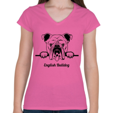 PRINTFASHION English Bulldog - Női V-nyakú póló - Rózsaszín
