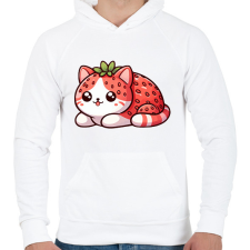 PRINTFASHION Eper cica - Férfi kapucnis pulóver - Fehér férfi pulóver, kardigán