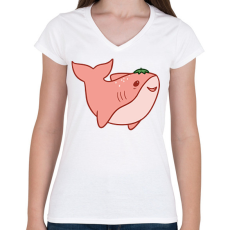 PRINTFASHION Epres cápa - Női V-nyakú póló - Fehér