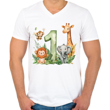 PRINTFASHION Erdei állatok 1 éves  - Férfi V-nyakú póló - Fehér férfi póló