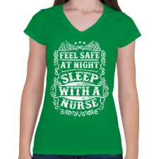 PRINTFASHION Érezd magad biztonságban éjszaka, aludj nővérrel!  - Női V-nyakú póló - Zöld női póló