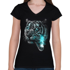 PRINTFASHION Értelmiségi tigris - Női V-nyakú póló - Fekete női póló