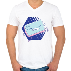 PRINTFASHION ESC gomb - Férfi V-nyakú póló - Fehér