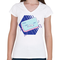 PRINTFASHION ESC gomb - Női V-nyakú póló - Fehér