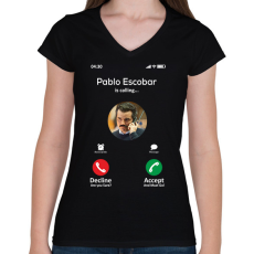 PRINTFASHION Escobar calling 2 - Női V-nyakú póló - Fekete