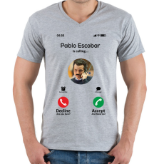 PRINTFASHION Escobar calling - Férfi V-nyakú póló - Sport szürke