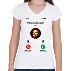 PRINTFASHION Escobar magyar - Női V-nyakú póló - Fehér