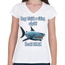 PRINTFASHION északi shark - Női V-nyakú póló - Fehér női póló