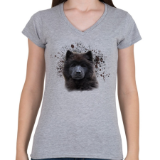 PRINTFASHION eurázsiai kutya - Női V-nyakú póló - Sport szürke női póló