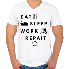 PRINTFASHION evés,alvás,munka - Férfi V-nyakú póló - Fehér férfi póló