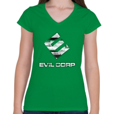 PRINTFASHION Evil Corp Glitch - Női V-nyakú póló - Zöld női póló