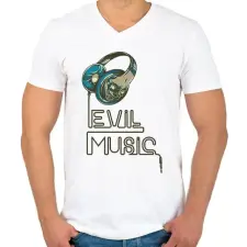 PRINTFASHION Evil Music - Férfi V-nyakú póló - Fehér férfi póló