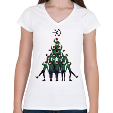 PRINTFASHION EXO Christmas - Női V-nyakú póló - Fehér női póló