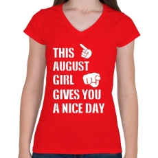PRINTFASHION Ez a augusztusi csaj szép napot kíván neked - Női V-nyakú póló - Piros