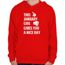 PRINTFASHION Ez a januári csaj szép napot kíván neked - Gyerek kapucnis pulóver - Piros gyerek pulóver, kardigán