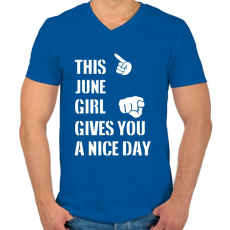 PRINTFASHION Ez a júniusi csaj szép napot kíván neked - Férfi V-nyakú póló - Királykék