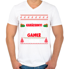 PRINTFASHION Ez a karácsonyi gamer pólóm - Férfi V-nyakú póló - Fehér