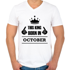 PRINTFASHION Ez a király októberben született - Férfi V-nyakú póló - Fehér férfi póló