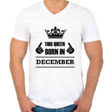 PRINTFASHION Ez a királynő decemberben született - Férfi V-nyakú póló - Fehér férfi póló