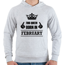 PRINTFASHION Ez a királynő februárban született - Férfi kapucnis pulóver - Sport szürke