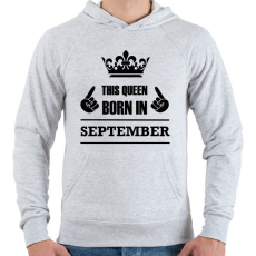 PRINTFASHION Ez a királynő szeptemberben született - Férfi kapucnis pulóver - Sport szürke