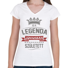 PRINTFASHION Ez a legenda júniusban született - Női V-nyakú póló - Fehér női póló