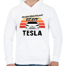 PRINTFASHION Ez nem csak egy autó ez egy TESLA - Férfi kapucnis pulóver - Fehér