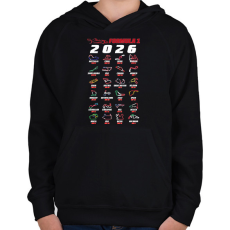 PRINTFASHION F1 2026 versenynaptár - Gyerek kapucnis pulóver - Fekete