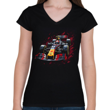 PRINTFASHION F1 autó - Női V-nyakú póló - Fekete női póló