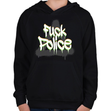PRINTFASHION F*ck police - Gyerek kapucnis pulóver - Fekete gyerek pulóver, kardigán