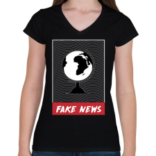 PRINTFASHION Fake News - Női V-nyakú póló - Fekete női póló